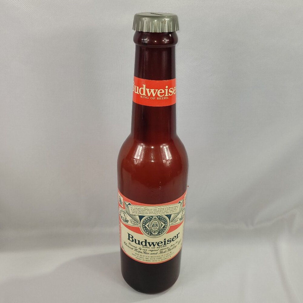 Budweiser Plastic 23" Large Beer Bottle Vintage 1980s Coin Bank